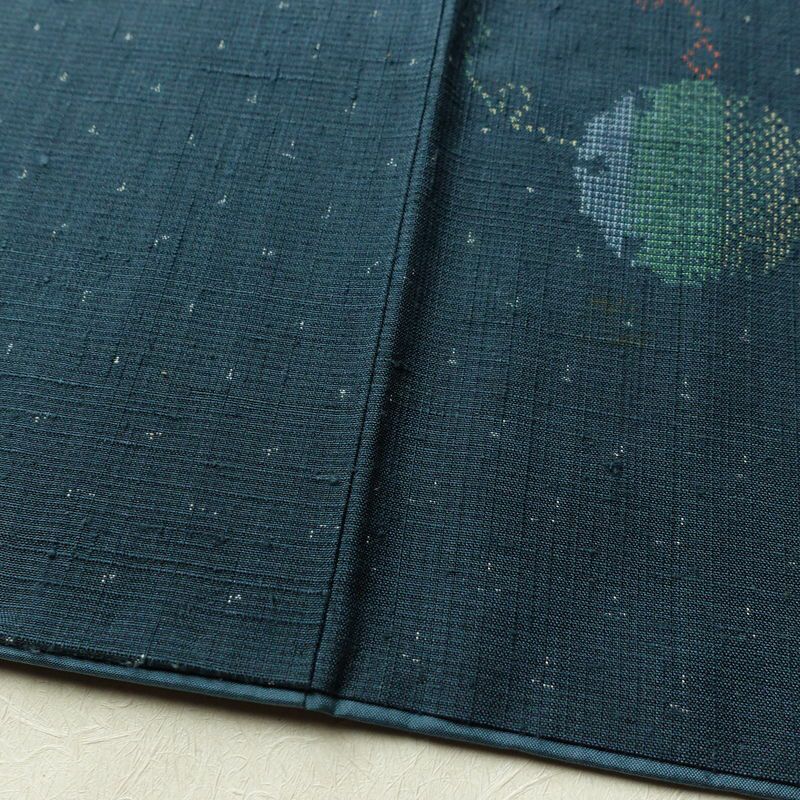 紬 正絹 古典柄 袷仕立て 身丈162.5cm 裄丈67cm リサイクル着物 着物 カジュアル 紬地 青・紺_画像10