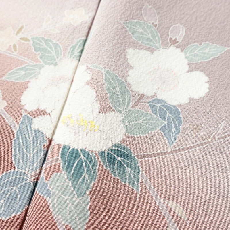 訪問着 縮緬 一つ紋付き 正絹 花柄 袷仕立て 身丈159cm 裄丈64cm リサイクル着物 着物 共八掛 入学式 卒業式 七五三 お宮参り フォーマル 上品 紫・藤色_画像7