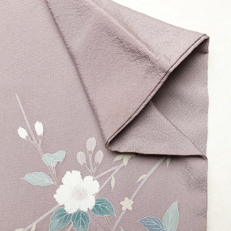 訪問着 縮緬 一つ紋付き 正絹 花柄 袷仕立て 身丈159cm 裄丈64cm リサイクル着物 着物 共八掛 入学式 卒業式 七五三 お宮参り フォーマル 上品 紫・藤色_画像16