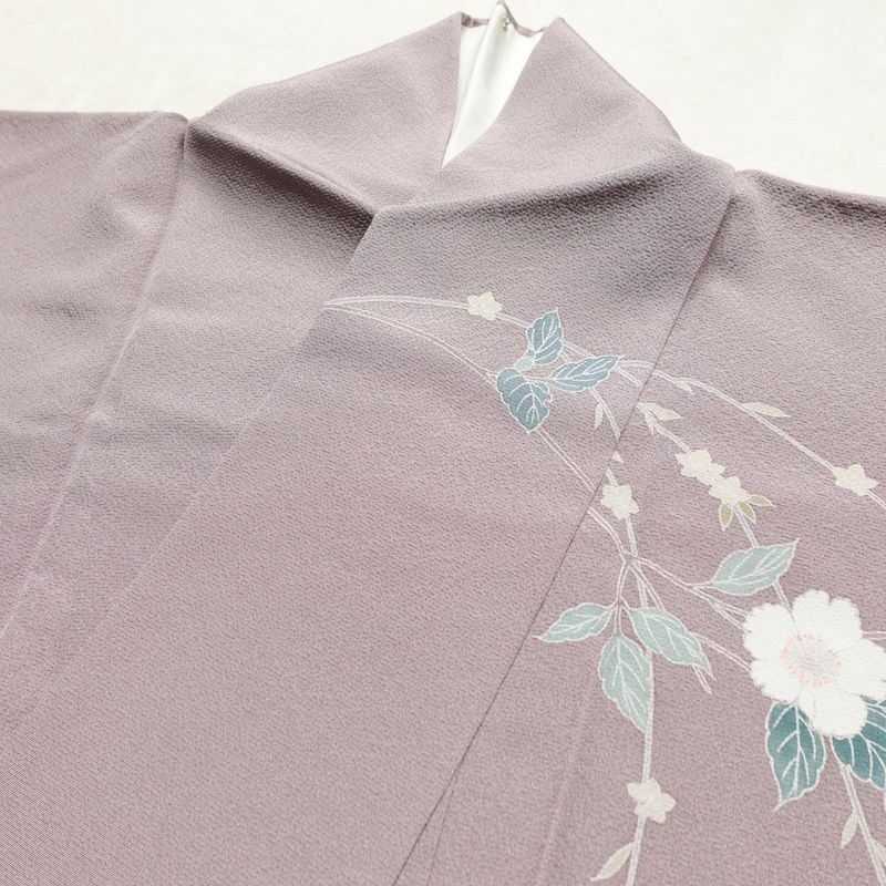 訪問着 縮緬 一つ紋付き 正絹 花柄 袷仕立て 身丈159cm 裄丈64cm リサイクル着物 着物 共八掛 入学式 卒業式 七五三 お宮参り フォーマル 上品 紫・藤色_画像17