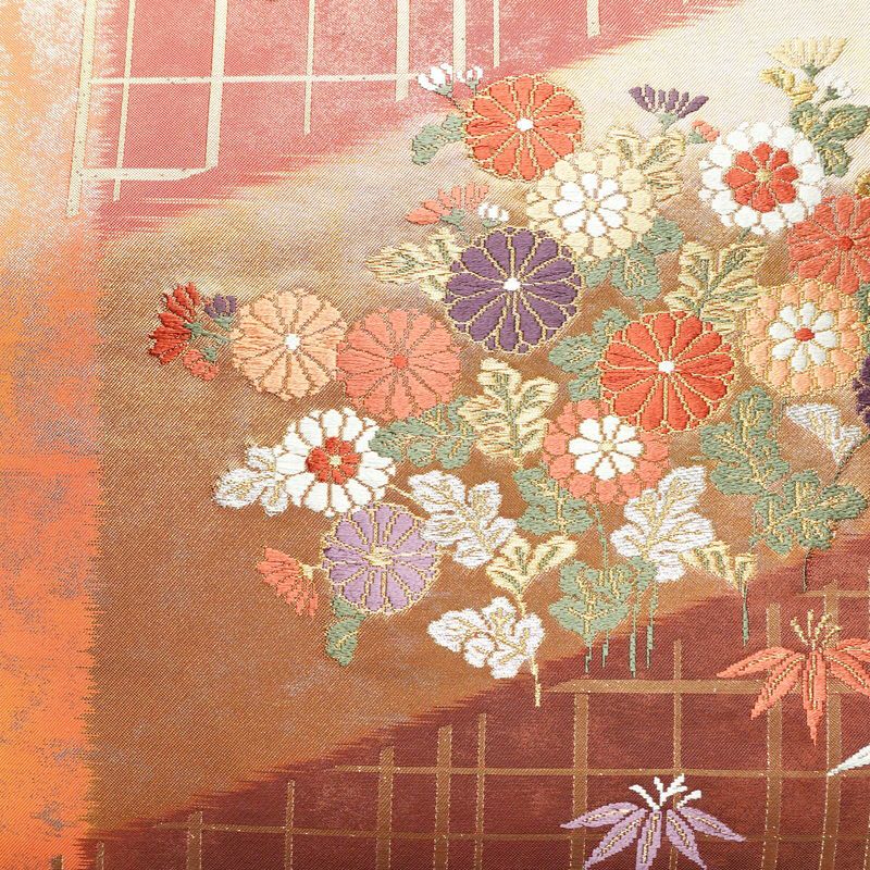 名古屋帯 太鼓柄 良品 正絹 古典柄 名古屋仕立て リサイクル帯 帯 箔 引箔 松 菊 ピンク_画像2