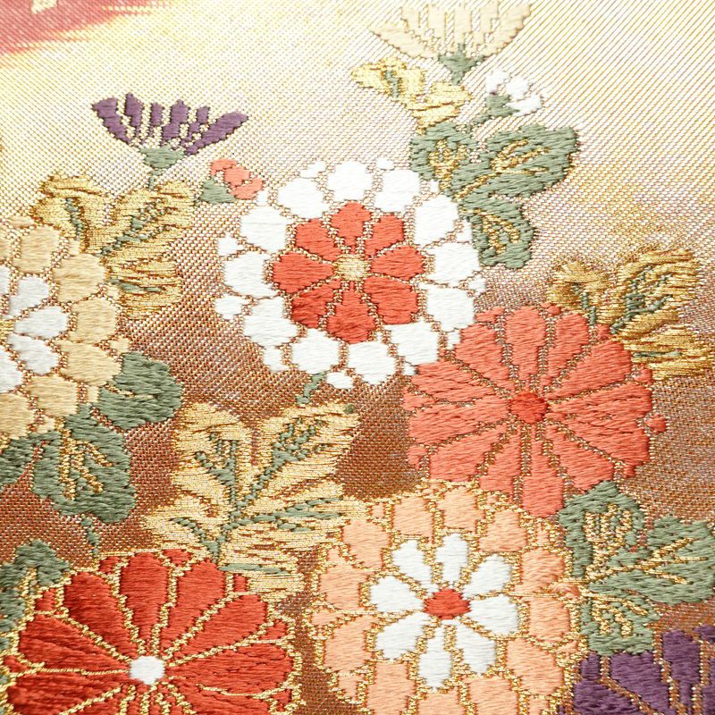 名古屋帯 太鼓柄 良品 正絹 古典柄 名古屋仕立て リサイクル帯 帯 箔 引箔 松 菊 ピンク_画像4