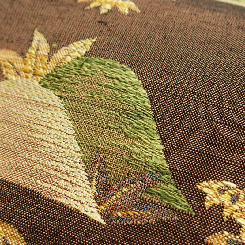 名古屋帯 六通柄 良品 正絹 風景柄 通し仕立て なごや帯 リサイクル帯 帯 紬地 茶_画像6