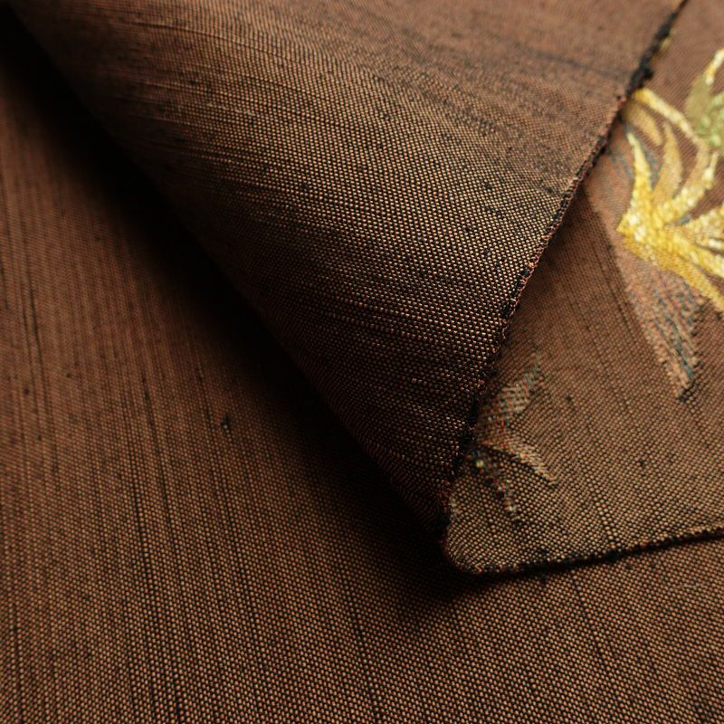 名古屋帯 六通柄 良品 正絹 風景柄 通し仕立て なごや帯 リサイクル帯 帯 紬地 茶_画像10