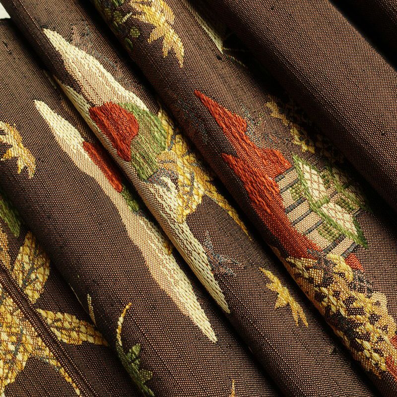 名古屋帯 六通柄 良品 正絹 風景柄 通し仕立て なごや帯 リサイクル帯 帯 紬地 茶_画像19