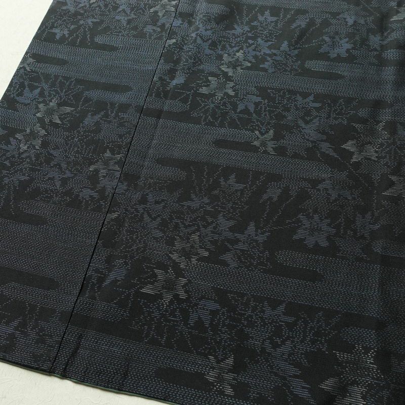 大島紬 証紙なし 正絹 木の葉・植物柄 袷仕立て 身丈161cm 裄丈67cm リサイクル着物 着物 青・紺_画像4