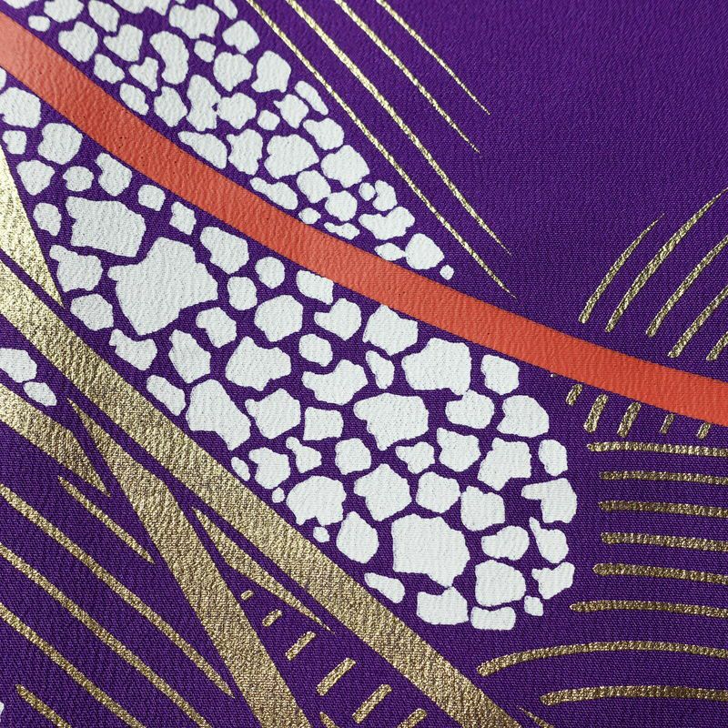 単衣 付け下げ 踊り用 ポリエステル 流水・波柄 単衣仕立て 身丈163cm 裄丈68cm リサイクル着物 着物 箔 紫・藤色_画像10