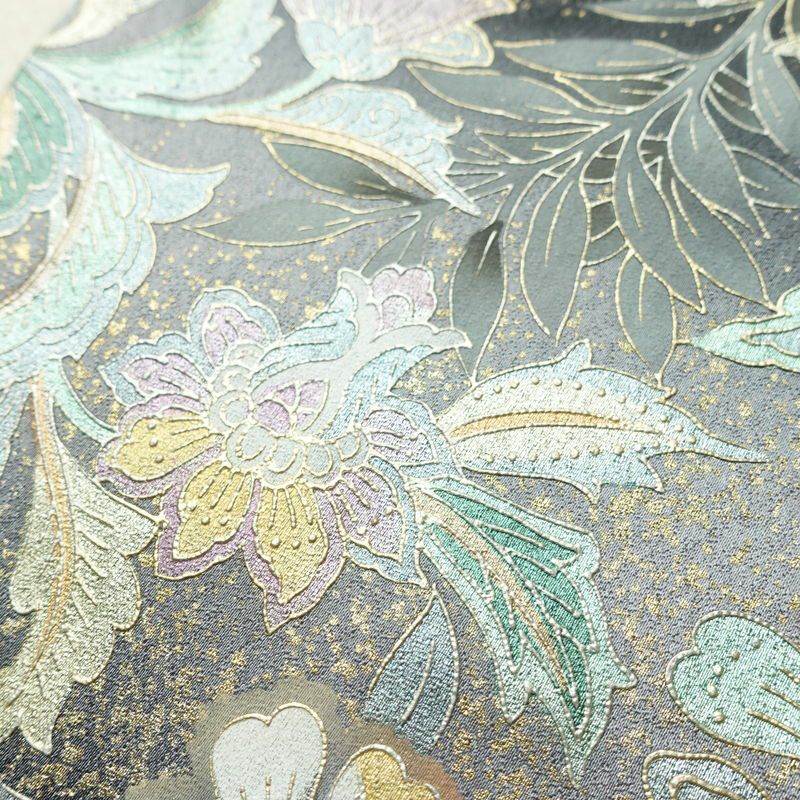 訪問着 一つ紋付き 正絹 花柄 袷仕立て 身丈165.5cm 裄丈66cm リサイクル着物 着物 箔 結婚式 パーティー フォーマル 華やか 黒_画像10