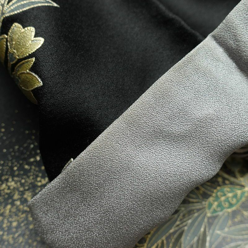 訪問着 一つ紋付き 正絹 花柄 袷仕立て 身丈165.5cm 裄丈66cm リサイクル着物 着物 箔 結婚式 パーティー フォーマル 華やか 黒_画像15