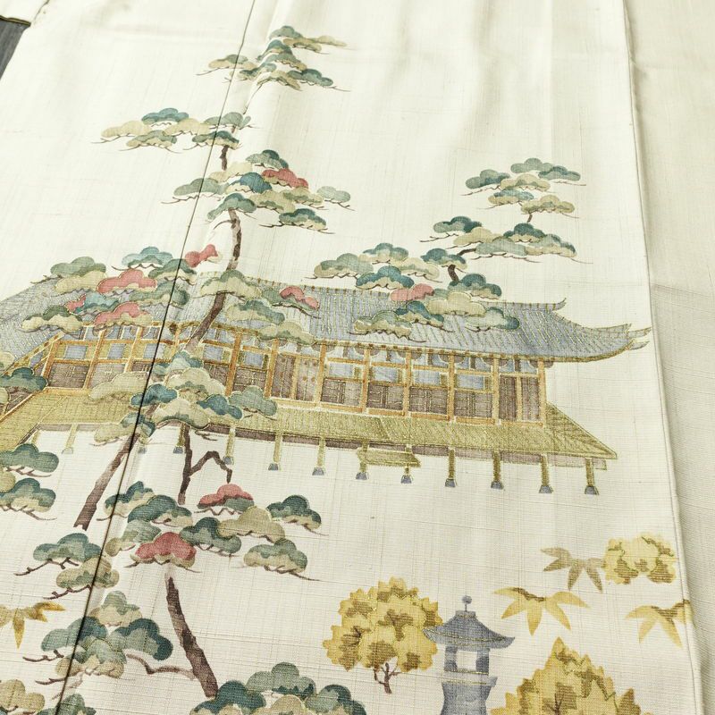 付け下げ 良品 正絹 風景柄 袷仕立て 身丈160.5cm 裄丈65.5cm リサイクル着物 着物 フォーマル 上品 紬地 ベージュ_画像5