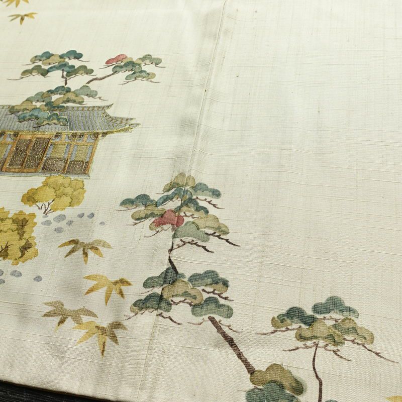 付け下げ 良品 正絹 風景柄 袷仕立て 身丈160.5cm 裄丈65.5cm リサイクル着物 着物 フォーマル 上品 紬地 ベージュ_画像14