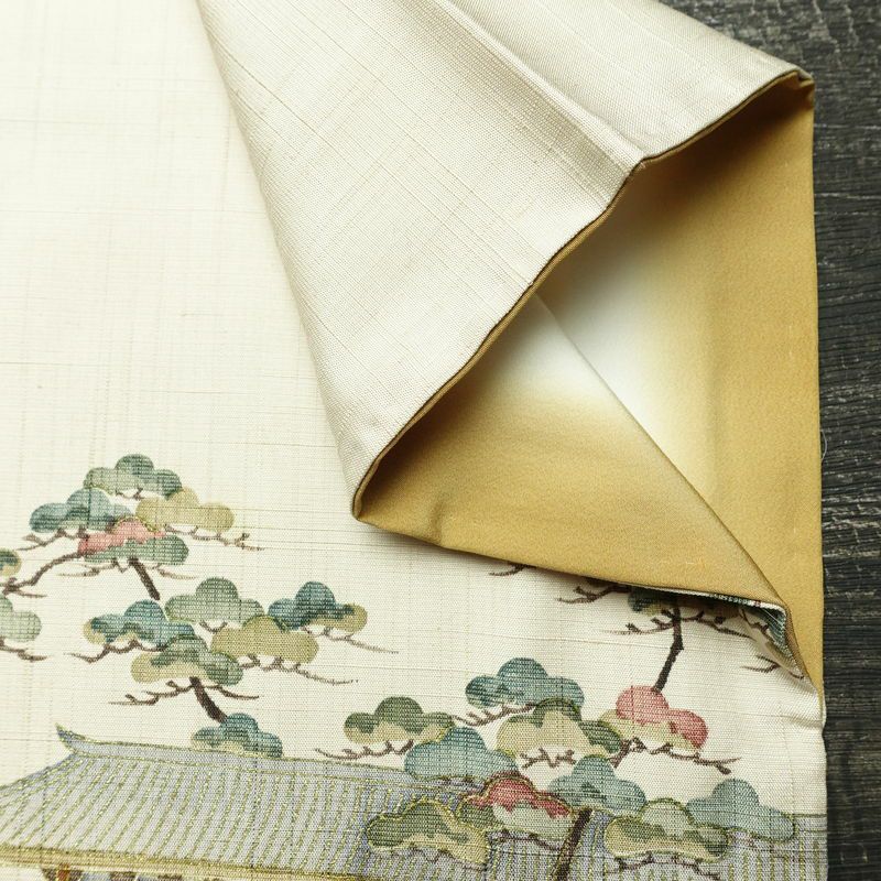 付け下げ 良品 正絹 風景柄 袷仕立て 身丈160.5cm 裄丈65.5cm リサイクル着物 着物 フォーマル 上品 紬地 ベージュ_画像16