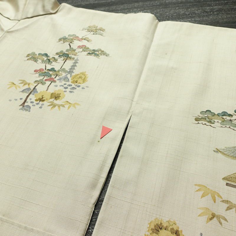 付け下げ 良品 正絹 風景柄 袷仕立て 身丈160.5cm 裄丈65.5cm リサイクル着物 着物 フォーマル 上品 紬地 ベージュ_画像20