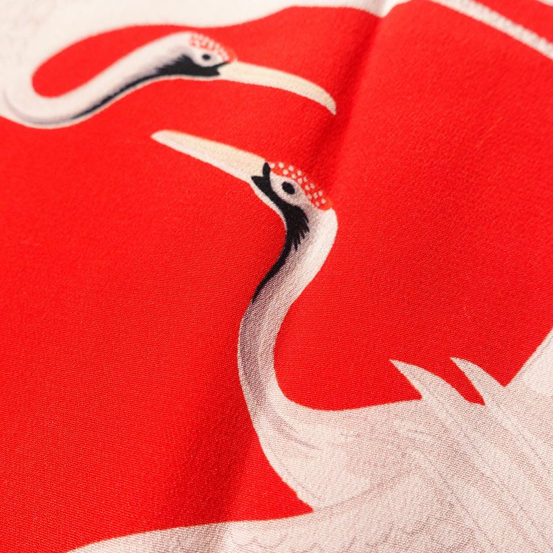 アンティーク 長襦袢 正絹 人物・動物柄 袷仕立て 身丈119cm 裄丈62cm 鶴 粋 赤・朱_画像6