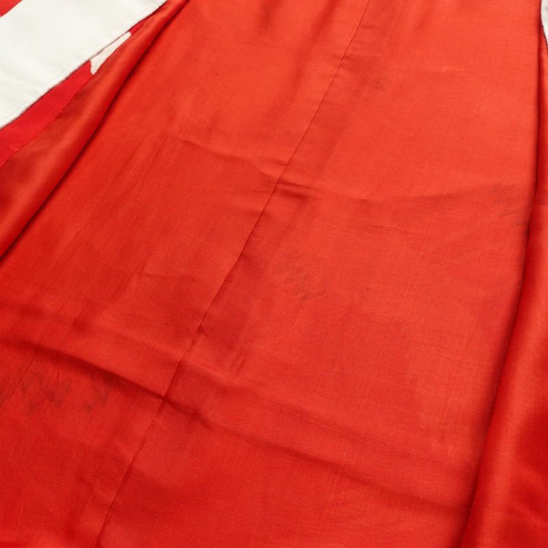 アンティーク 長襦袢 正絹 人物・動物柄 袷仕立て 身丈119cm 裄丈62cm 鶴 粋 赤・朱_画像17