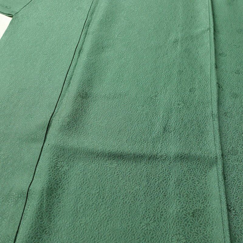 色無地 一つ紋付き 正絹 花柄 袷仕立て 身丈159.5cm 裄丈68cm リサイクル着物 着物 お茶会 シンプル 菊 緑・うぐいす色_画像5