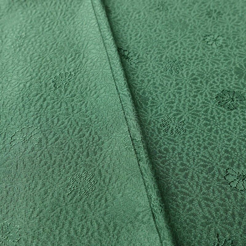 色無地 一つ紋付き 正絹 花柄 袷仕立て 身丈159.5cm 裄丈68cm リサイクル着物 着物 お茶会 シンプル 菊 緑・うぐいす色_画像10