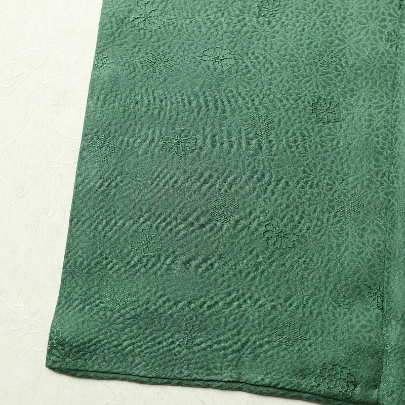 色無地 一つ紋付き 正絹 花柄 袷仕立て 身丈159.5cm 裄丈68cm リサイクル着物 着物 お茶会 シンプル 菊 緑・うぐいす色_画像11