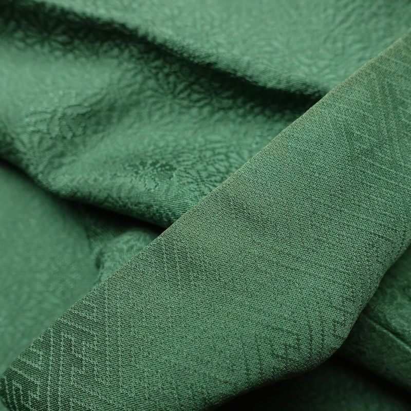 色無地 一つ紋付き 正絹 花柄 袷仕立て 身丈159.5cm 裄丈68cm リサイクル着物 着物 お茶会 シンプル 菊 緑・うぐいす色_画像16