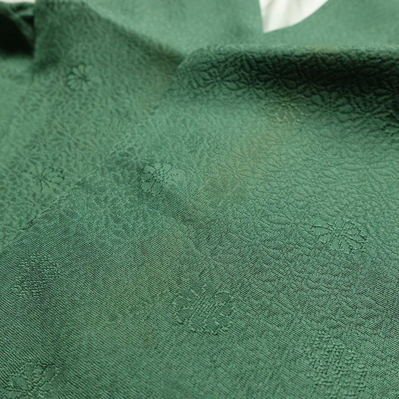 色無地 一つ紋付き 正絹 花柄 袷仕立て 身丈159.5cm 裄丈68cm リサイクル着物 着物 お茶会 シンプル 菊 緑・うぐいす色_画像19