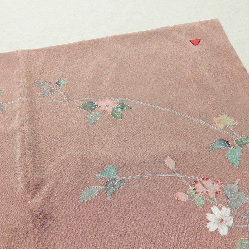 訪問着 縮緬 トールサイズ 正絹 花柄 袷仕立て 身丈170.5cm 裄丈67cm リサイクル着物 着物 作家物 共八掛 入学式 卒業式 結婚式 七五三 お宮参り フォーマル 菊 くすみピンク ピンク_画像13