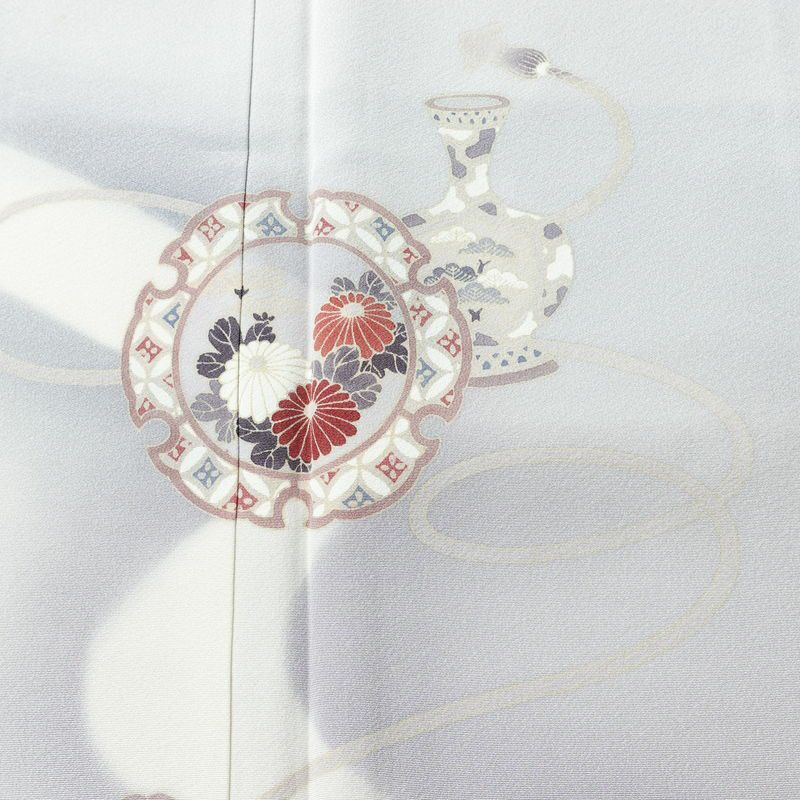 付け下げ 縮緬 正絹 古典柄 袷仕立て 身丈149cm 裄丈63cm リサイクル着物 着物 入学式 卒業式 七五三 お宮参り フォーマル シンプル 上品 グレー_画像6