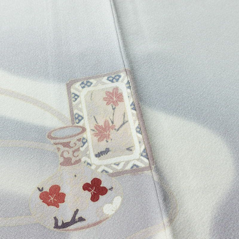 付け下げ 縮緬 正絹 古典柄 袷仕立て 身丈149cm 裄丈63cm リサイクル着物 着物 入学式 卒業式 七五三 お宮参り フォーマル シンプル 上品 グレー_画像11