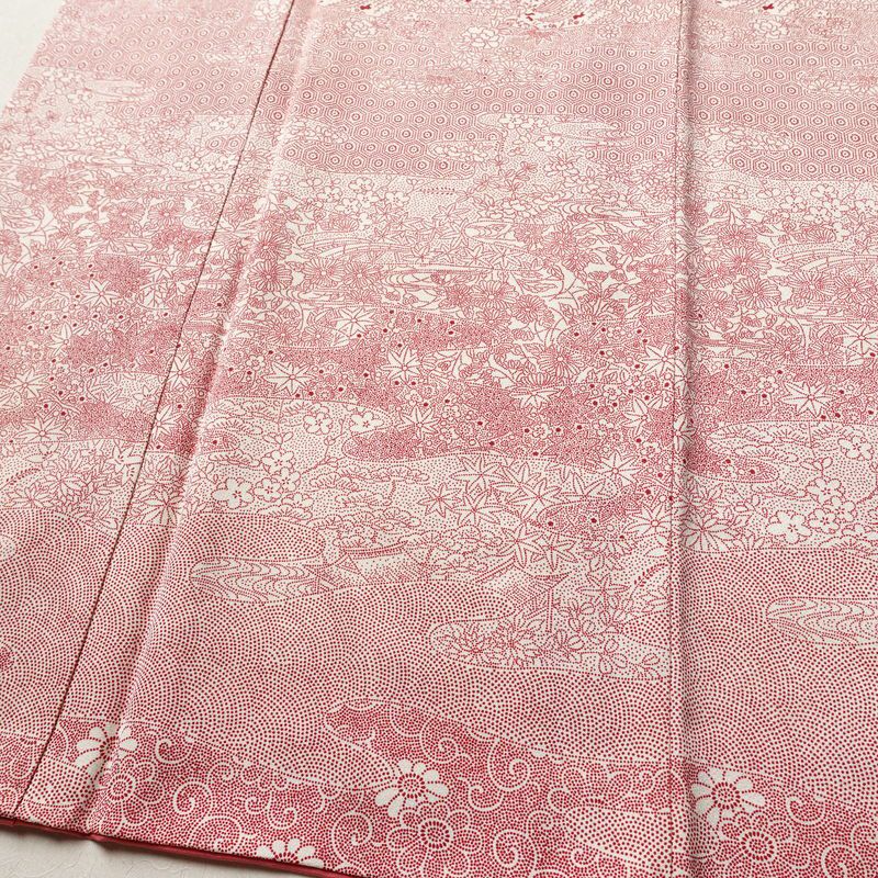 付け下げ 総柄 正絹 古典柄 袷仕立て 身丈159.5cm 裄丈62.5cm リサイクル着物 着物 ピンク_画像4