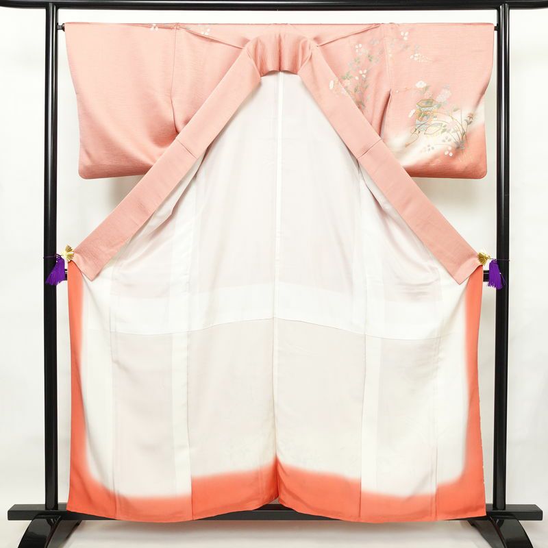 訪問着 良品 正絹 花柄 袷仕立て 身丈158.5cm 裄丈66.5cm リサイクル着物 着物 箔 金彩 入学式 結婚式 七五三 お宮参り フォーマル 華やか 四季花 ピンク_画像3