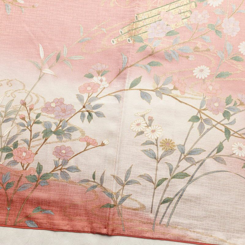 訪問着 良品 正絹 花柄 袷仕立て 身丈158.5cm 裄丈66.5cm リサイクル着物 着物 箔 金彩 入学式 結婚式 七五三 お宮参り フォーマル 華やか 四季花 ピンク_画像13