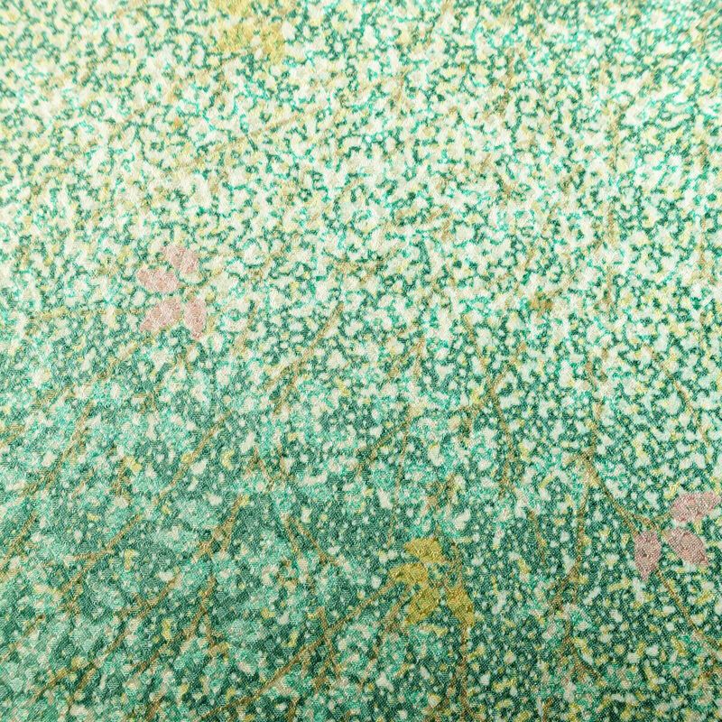 小紋 総柄 正絹 木の葉・植物柄 袷仕立て 身丈154cm 裄丈65cm リサイクル着物 街着 こもん 着物 緑・うぐいす色_画像7