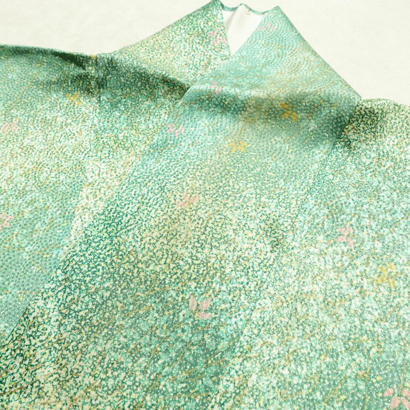 小紋 総柄 正絹 木の葉・植物柄 袷仕立て 身丈154cm 裄丈65cm リサイクル着物 街着 こもん 着物 緑・うぐいす色_画像15