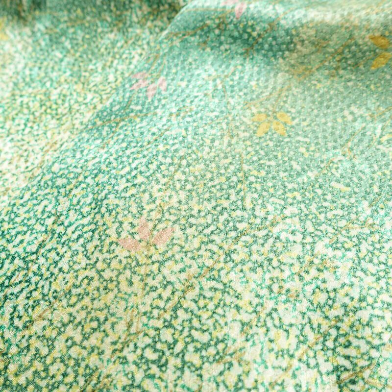 小紋 総柄 正絹 木の葉・植物柄 袷仕立て 身丈154cm 裄丈65cm リサイクル着物 街着 こもん 着物 緑・うぐいす色_画像16