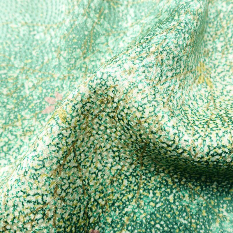 小紋 総柄 正絹 木の葉・植物柄 袷仕立て 身丈154cm 裄丈65cm リサイクル着物 街着 こもん 着物 緑・うぐいす色_画像21