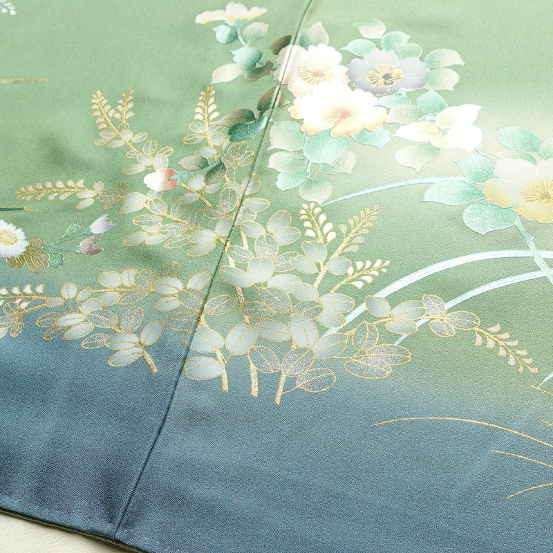 訪問着 良品 正絹 花柄 袷仕立て 身丈159.5cm 裄丈64.5cm リサイクル着物 着物 箔 金彩 入学式 卒業式 結婚式 七五三 パーティー お宮参り フォーマル 華やか 色箔 緑・うぐいす色_画像13