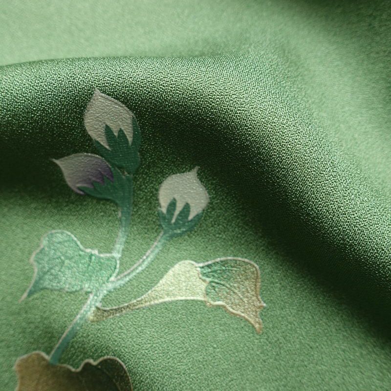 訪問着 良品 正絹 花柄 袷仕立て 身丈159.5cm 裄丈64.5cm リサイクル着物 着物 箔 金彩 入学式 卒業式 結婚式 七五三 パーティー お宮参り フォーマル 華やか 色箔 緑・うぐいす色_画像21