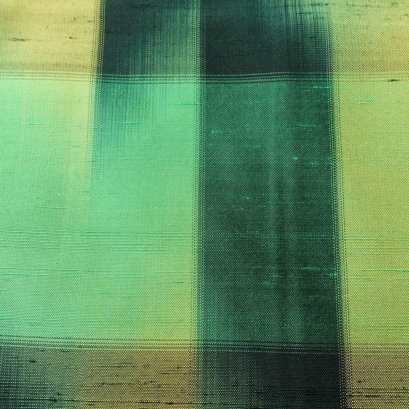 紬 正絹 チェック・格子柄 袷仕立て 身丈155cm 裄丈63cm リサイクル着物 着物 つむぎ モダン 緑・うぐいす色_画像7