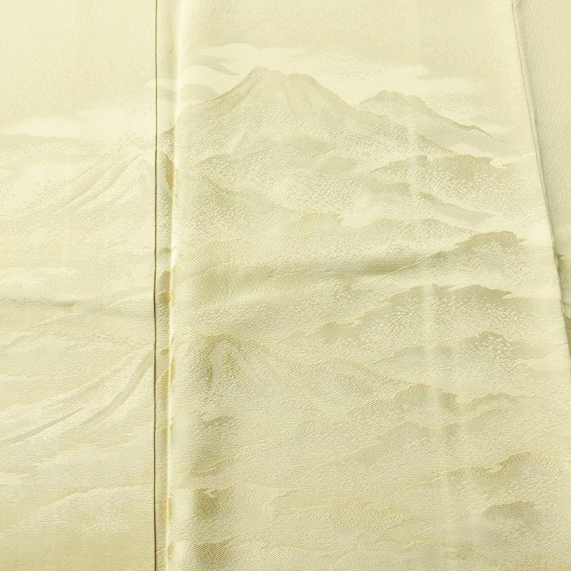 付け下げ 縮緬 一つ紋付き 正絹 風景柄 袷仕立て 身丈158.5cm 裄丈63.5cm フォーマル 着物 入学式 卒業式 シンプル 黄・黄土色_画像6