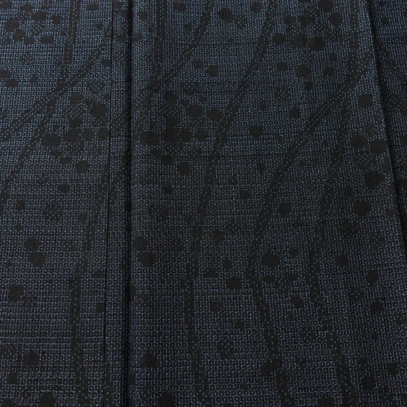 紬 美品 正絹 幾何学柄・抽象柄 袷仕立て 身丈160.5cm 裄丈65.5cm 一部しつけ糸付き 街着 カジュアル 粋 つむぎ着物 リサイクル着物 着物 青・紺_画像6