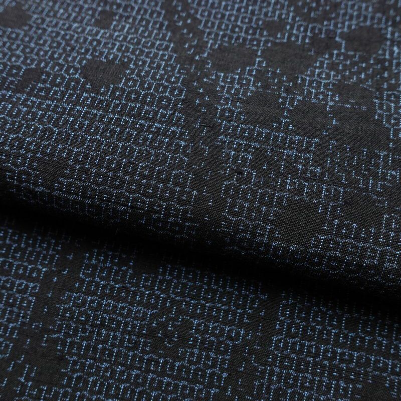 紬 美品 正絹 幾何学柄・抽象柄 袷仕立て 身丈160.5cm 裄丈65.5cm 一部しつけ糸付き 街着 カジュアル 粋 つむぎ着物 リサイクル着物 着物 青・紺_画像19