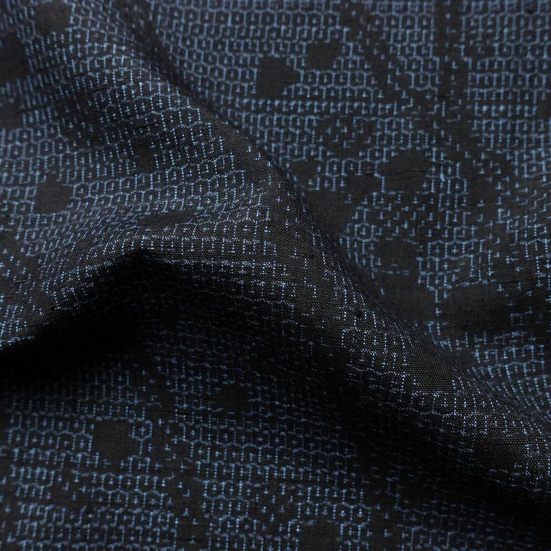 紬 美品 正絹 幾何学柄・抽象柄 袷仕立て 身丈160.5cm 裄丈65.5cm 一部しつけ糸付き 街着 カジュアル 粋 つむぎ着物 リサイクル着物 着物 青・紺_画像20