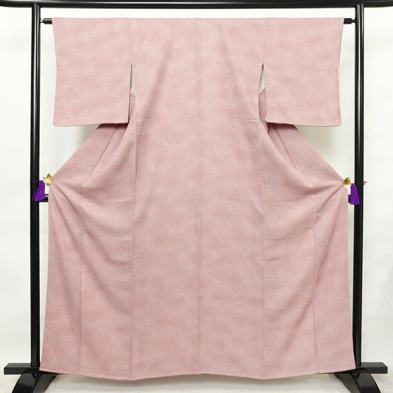 小紋 美品 総柄 正絹 木の葉・植物柄 袷仕立て 身丈160cm 裄丈62.5cm 着物 くすみピンク 普段着 街着 リサイクル着物 ぼかし ピンク_画像1