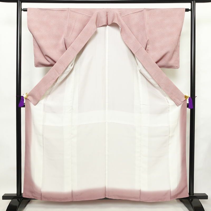 小紋 美品 総柄 正絹 木の葉・植物柄 袷仕立て 身丈160cm 裄丈62.5cm 着物 くすみピンク 普段着 街着 リサイクル着物 ぼかし ピンク_画像3