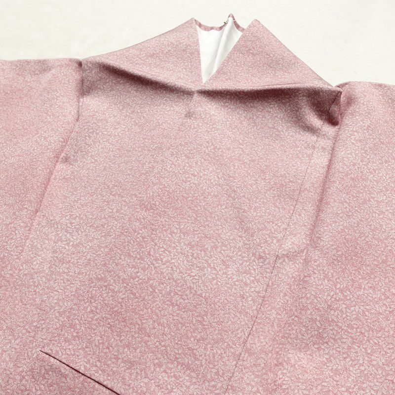 小紋 美品 総柄 正絹 木の葉・植物柄 袷仕立て 身丈160cm 裄丈62.5cm 着物 くすみピンク 普段着 街着 リサイクル着物 ぼかし ピンク_画像16