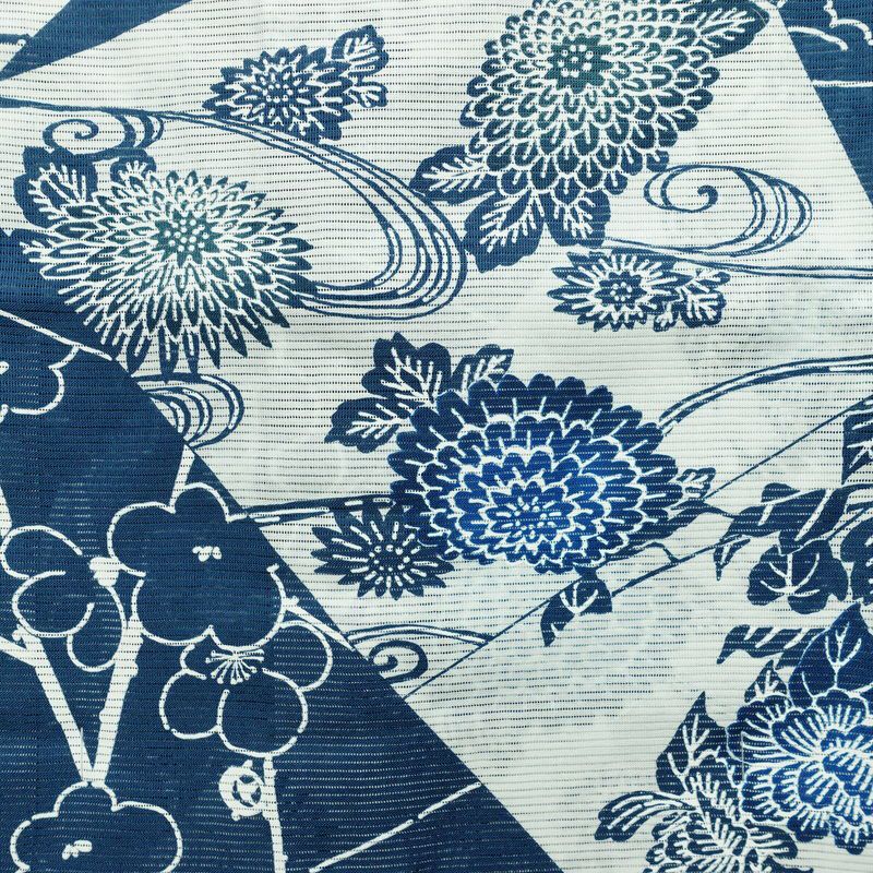 新品 浴衣 綿絽 国内染色 国内加工 女性用 絽 綿 ブルー 花 しつけ糸付き 未使用品 ゆかた レトロ シック モダン しっとり_画像3