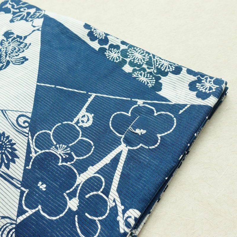 新品 浴衣 綿絽 国内染色 国内加工 女性用 絽 綿 ブルー 花 しつけ糸付き 未使用品 ゆかた レトロ シック モダン しっとり_画像10