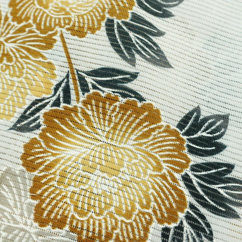 新品 浴衣 綿絽 国内染色 国内加工 女性用 絽 綿 金茶 花 しつけ糸付き 未使用品 ゆかた 菊 シック モダン しっとり_画像4