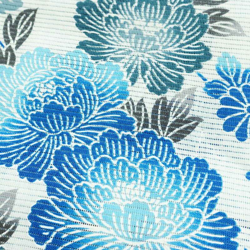 新品 浴衣 綿絽 国内染色 国内加工 女性用 絽 綿 ブルー 花 しつけ糸付き 未使用品 ゆかた 菊 シック モダン しっとり_画像6