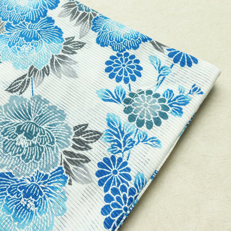 新品 浴衣 綿絽 国内染色 国内加工 女性用 絽 綿 ブルー 花 しつけ糸付き 未使用品 ゆかた 菊 シック モダン しっとり_画像10