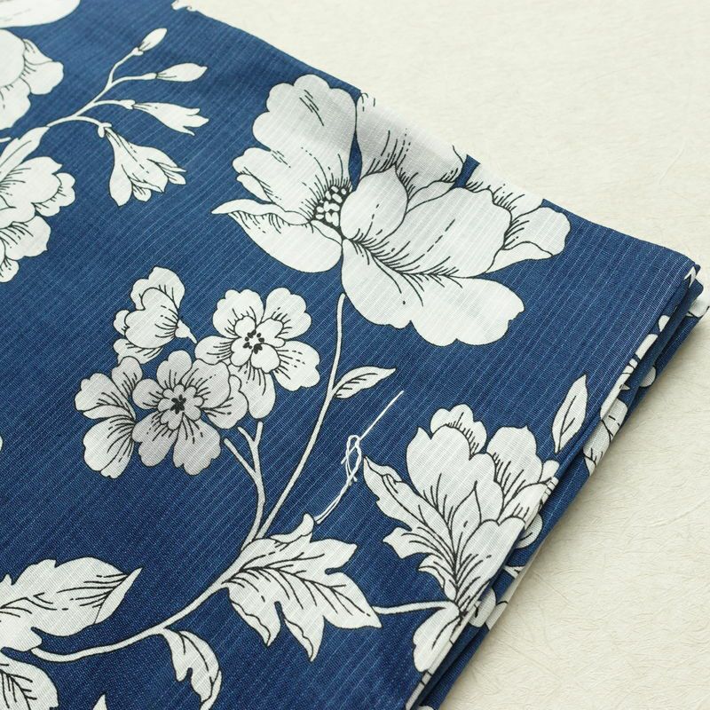 新品 浴衣 滝流れ織 国内染色 国内加工 女性用 綿 青 花 しつけ糸付き 未使用品 ゆかた レトロ シック モダン_画像10